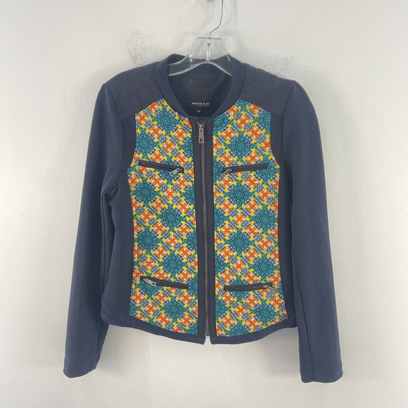 Bonnie Alex Blue Jacquard Print Full Zip Bomber Jacket - Women's Size S - Picture 1 of 11